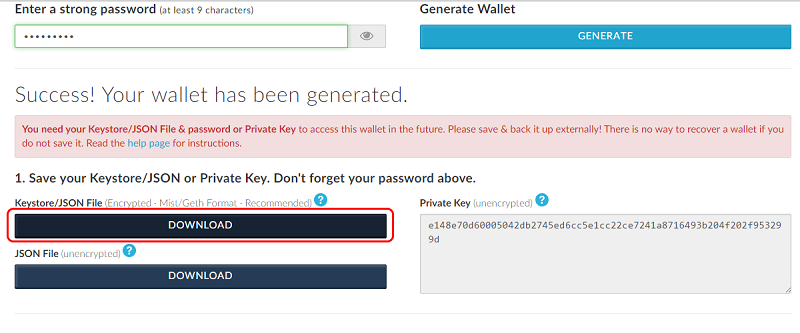 Ethereum (ETH) MyEtherWallet Create a Private Key