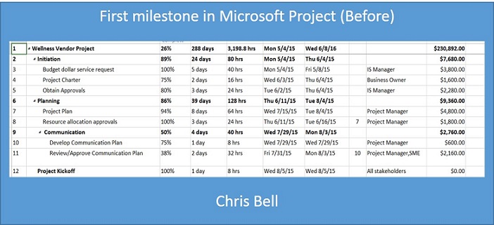 Project Status - Microsoft Project (Before