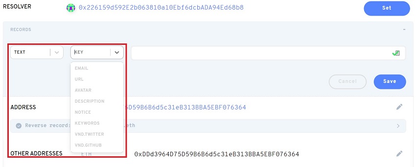 Set Resolver Record for Other Cryptocurrency ENS Name