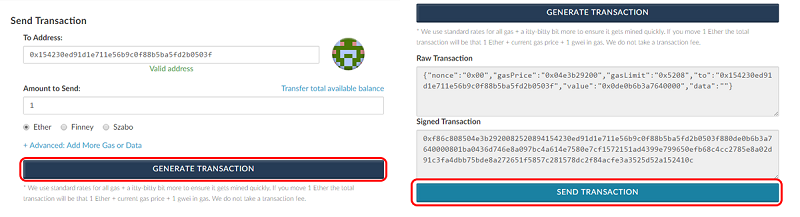 Ethereum (ETH) MyEtherWallet Generate Transaction