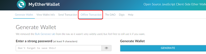 Ethereum (ETH) MyEtherWallet Offline Transaction Password