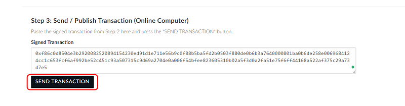 Ethereum (ETH) MyEtherWallet Offline Transaction Send