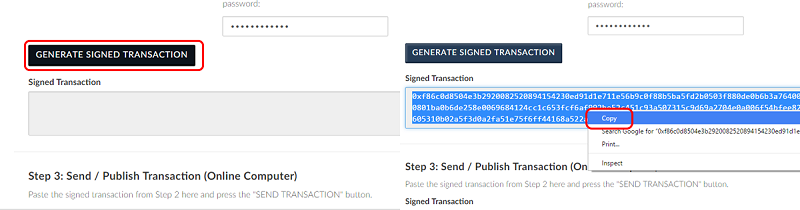 Ethereum (ETH) MyEtherWallet Offline Transaction Signed